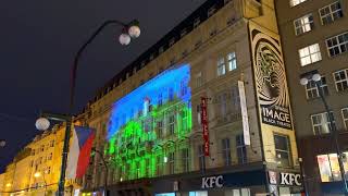 Videomapping Národní 17.11.2023 živě kreslený (4K Dolby) Díky že můžem