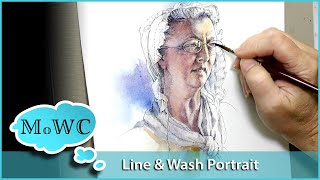 Portrait in Line & Wash with Loose Color – Inktober 2019