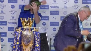 MUST WATCH!: Ranieri soaked with champagne in news conference