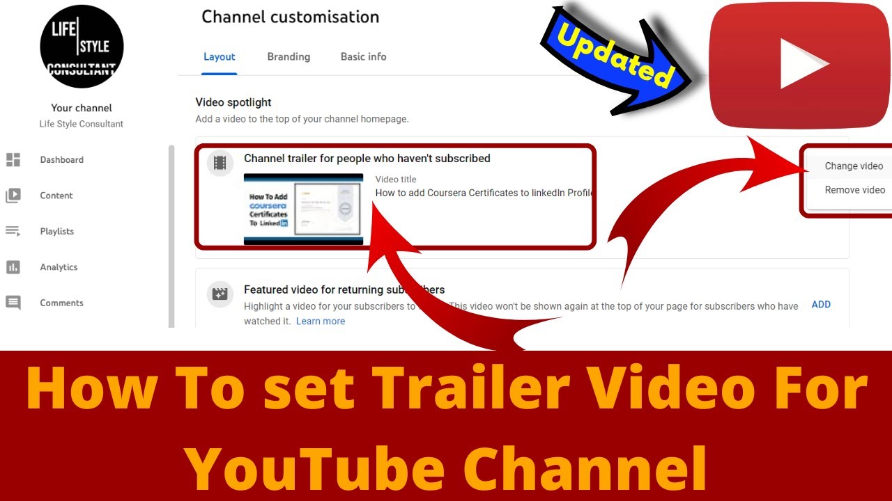 How To Add Or Change Trailer On Youtube Channel How To Add Channel