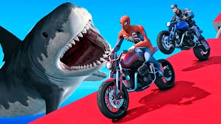 DESAFIO DE SUPER HERÓIS COM MOTOS no MAR vs TUBARÃO - GTA V