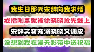 我生日那天，宋辭向我求婚。戒指剛拿出來，就被徐曉曉搶先戴上。宋辭笑容寵溺，「曉曉又調皮。」周圍鴉雀無 #一口气看完 #小说 #故事 #打脸