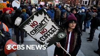 Starbucks workers strike, saying baristas want to "pay our bills," "survive"