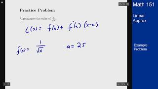 Calculus 1 - Example Problem - Linear Approximation