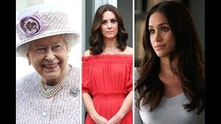 Meghan Markle curtsies to Queen Elizabeth as she and Kate Middleton show their respect after churc