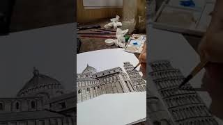 Most Famous Building Pisa Cathedral ink and watercolor
