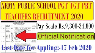Regular PGT TGT PRT & Music Teachers Recruitment 2020, APS  Vacancy 2020, Army Public School jobs
