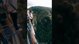 Brave girl bungee jumping