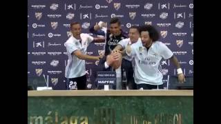 Real Madrid players celebrate during press conference