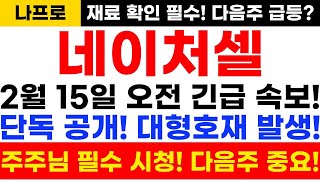 [네이처셀 주가전망]2월 15일 오전 긴급 속보! 단독 공개! 대형호재 발생! 주주님 필수 시청! 다음주 중요!