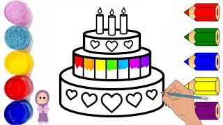 How to draw easy birthday cake | simple cake drawing,coloring for kids ‎@Gul-e-ZahraArt