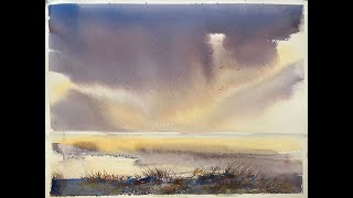 Hake brush loose watercolour landscape sky painting, just 3 colours, watercolor tutorial