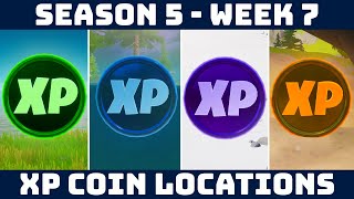 ALL WEEK 7 XP COIN LOCATIONS! Gold, Purple, Blue & Green XP Coins [Fortnite Season 5]
