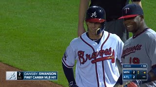 Dansby Swanson’s 1st career big league hit comes in MLB debut | August 17, 2016 | Braves vs. Twins