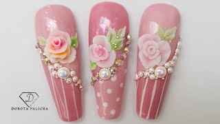 3D Acrylic flowers step by step. 3D roses nail art. Acrylic flowers.