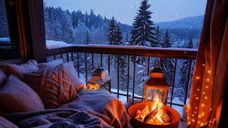 Relaxing Porch Ambience ❄️ Relaxing Snowfall and Fire Sounds for a Cozy Winter