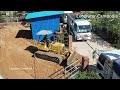 wonderful starting new project landfill by d31p dozer pushing soil u0026 miniature trucks unloading soil