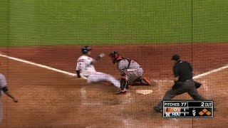 BAL@HOU: Young throws out Gonzalez at the plate