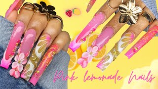 CUTE PINK LEMONADE SUMMER NAILS 🍓🍋🌸/ TRENDY ACRYLIC NAILS