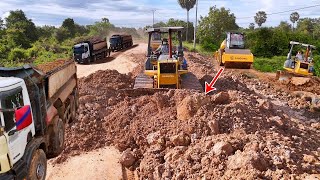 Greatest teamwork fast filling substrate foundation stretching by expert dozer d41p \u0026truck unloading