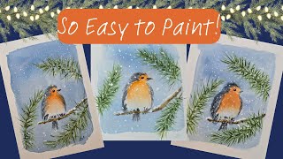 Easy Watercolor Robin/Christmas Card