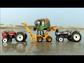 Muddy Tractor And Auto Rickshaw Help Jcb And Water Jump Muddy Cleaning | Tractor Video | Mud Toys