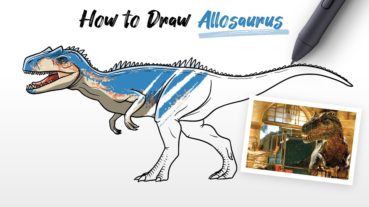 How To Draw Allosaurus Dinosaur From Jurassic World Dominion Easy Step By Step Nbkomputer 2192