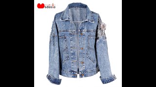 Женская джинсовая куртка с цветочной аппликацией, винтажная повседневная длинным рукавом и эффектом