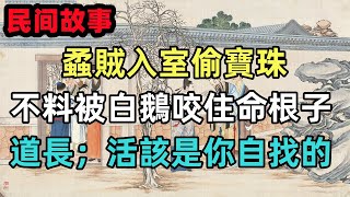 民間故事：蟊賊入室偷寶珠，不料被白鵝咬住命根子，道長；活該，是你自找的