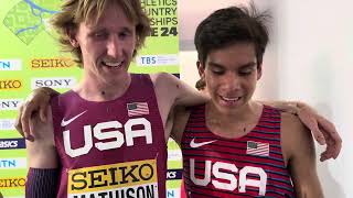 Kevin Sanchez and Kole Mathison after leading Team USA at 2024 World XC U20 race