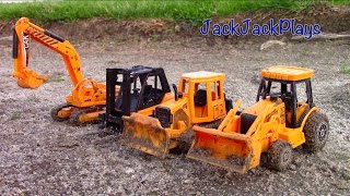 Diecast toy trucks for kids UNBOXING Digging Playing: Excavator Bulldozer Front Loader Forklift