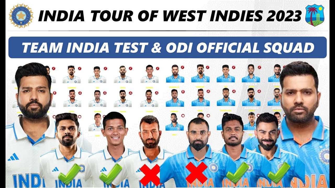 India Vs West Indies 2023 Official Final Test And ODI Series Squad List ...