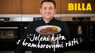 Jelení kýta s rozinkovou omáčkou a bramborovými rösti