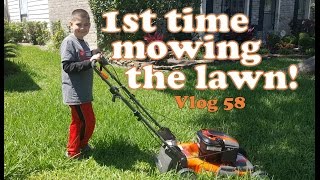 1st time mowing the lawn- vlog 58