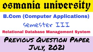 RDBMS | Previous Question Paper July 2021 | BCom 3rd Semester | Degree | OU