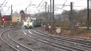 68016/68001 4z27 and 68003/68018 4s44 modals passing Lancaster,  23rd December 2022