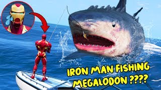 GTA 5 - Iron Man FISHING Blue Megalodon in GTA V - Biggest Shark Monster Attack Beach