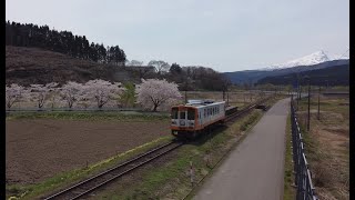 桜が満開になった由利高原鉄道・久保田駅をドローンで撮影する。 #由利高原鉄道 #久保田駅 #由利本荘市 #dji #mavicmini #高原鉄道の朝 #mix3 #鳥海山