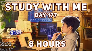 🔴LIVE 8 HOUR | Day 177 | study with me Pomodoro | No music, Rain/Thunderstorm sounds