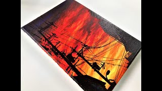 Power Lines at Sunset Painting / Daily Painting 39 / Acrylic