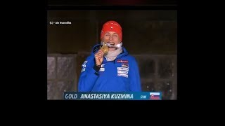 Anastasiya Kuzmina Slovakia Gold Medal Ceremony  World champion Biathlon  2019  ÖSTERSUND