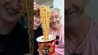 Teaching my dad how to eat food from a korean convenience store!