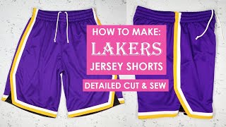 HOW TO MAKE LAKERS INSPIRED DESIGN JERSEY SHORTS / DEATILED CUT AND SEW by: Elvira Castulo