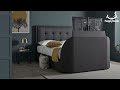 Simpson Slate Grey Fabric Ottoman Electric TV Bed Frame | Happy Beds