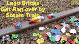 Lego Bricks Get ran over by Steam Train