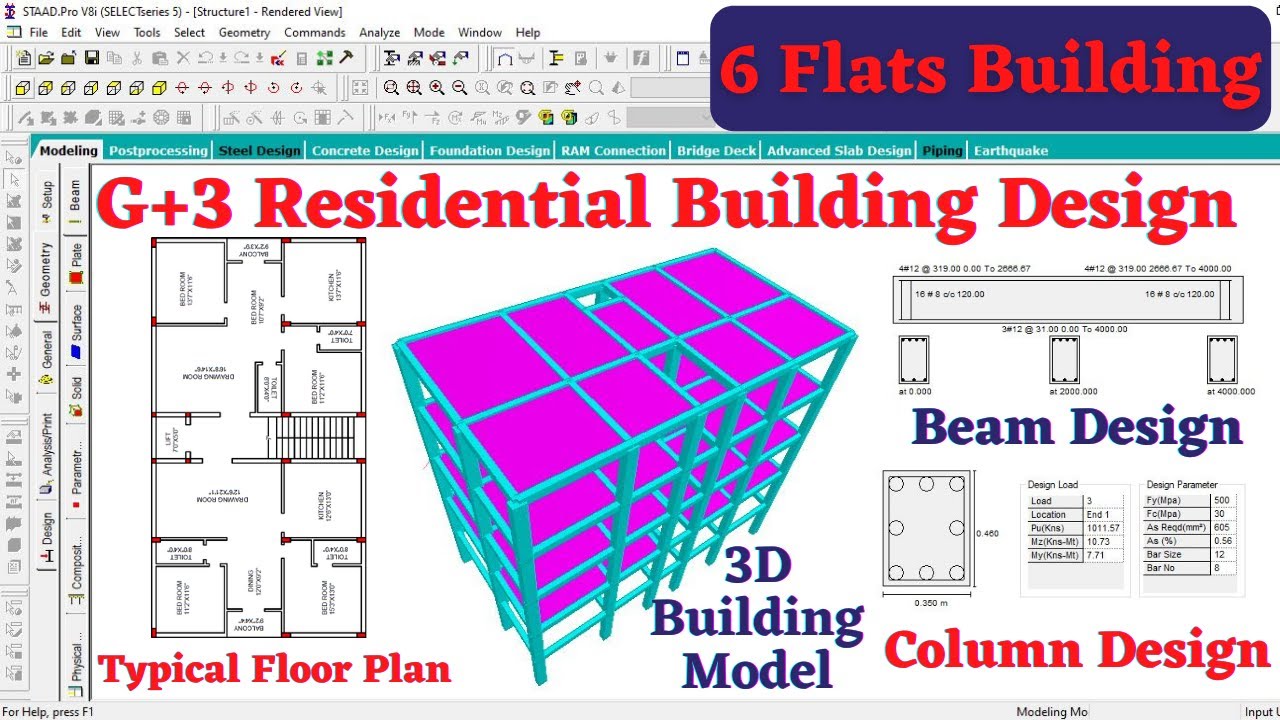 G+3 Residential Building Design By Staad Pro V8i Software | Civil ...