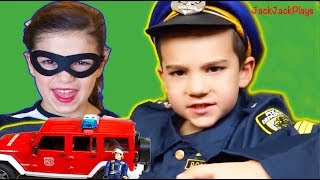 Fire Truck Toys for Kids! Firefighter and Police Costume Pretend Play | JackJackPlays