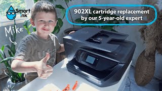 How to install a cartridge replacement for HP 902XL. A master-class by our 5-year-old expert