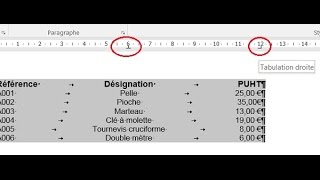 Taquets de tabulation Word pour des alignements en colonnes