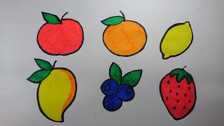 Cara menggambar buah Apel, Jeruk, Lemon, Mangga, Anggur, Strawberry l Menggambar untuk anak